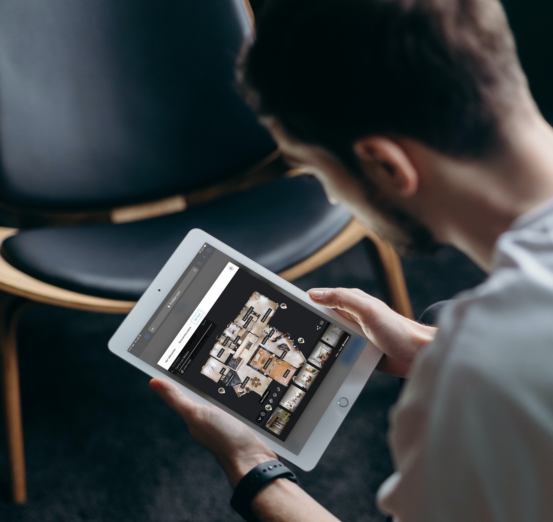 Man watching 3D tour from Ipad
